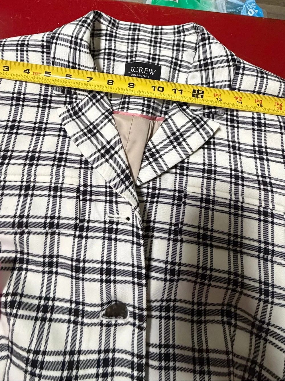 J. Crew Cream and Black Plaid Tailored Blazer